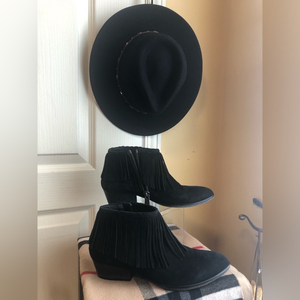 Anine Bing Black Suede Fringe  Ankle Boots 38